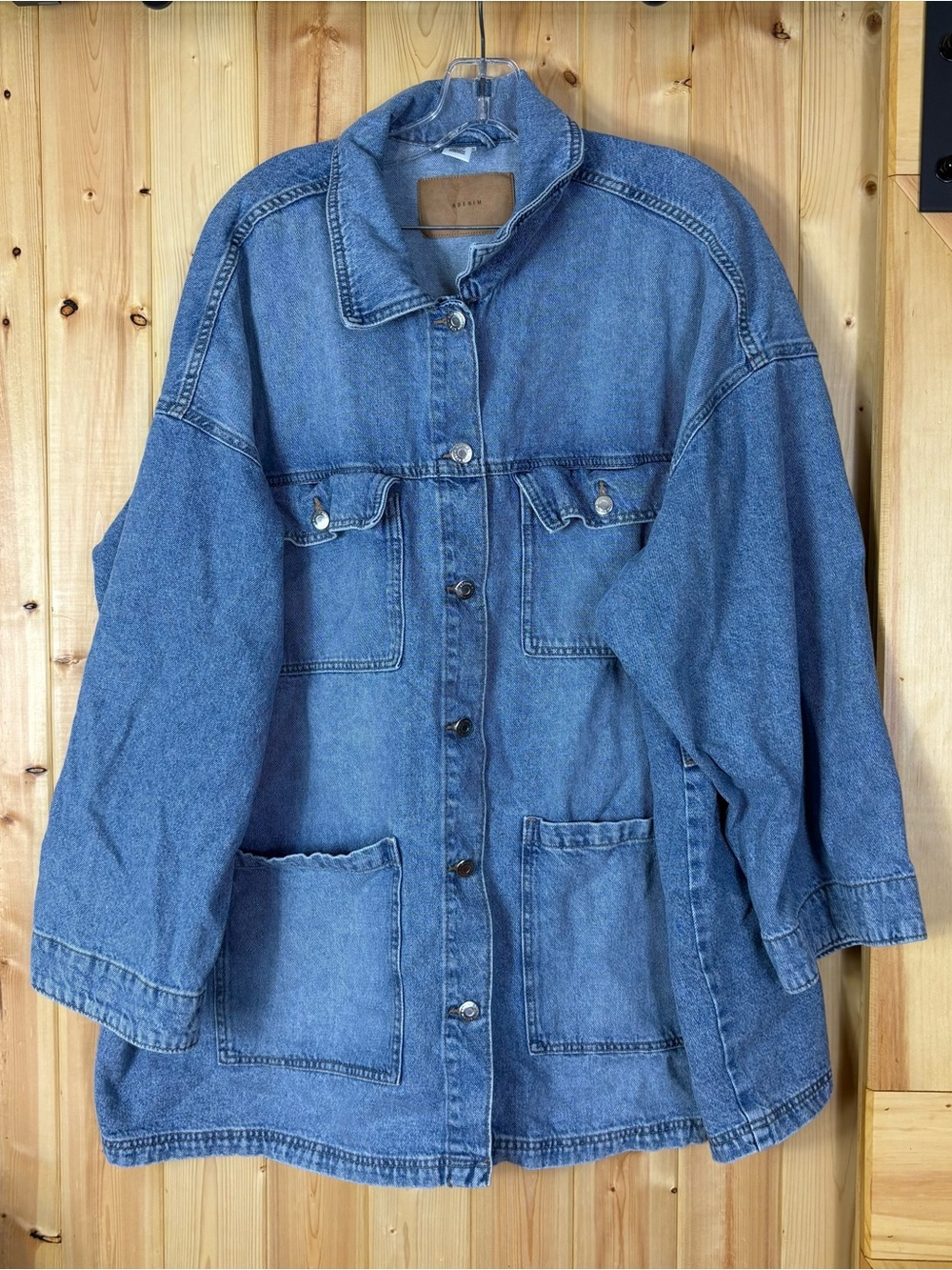 & Denim Women’s Blue Denim Jacket Size XXL Font Tie Barn Chore Jean H&M Pockets - Picture 4 of 10